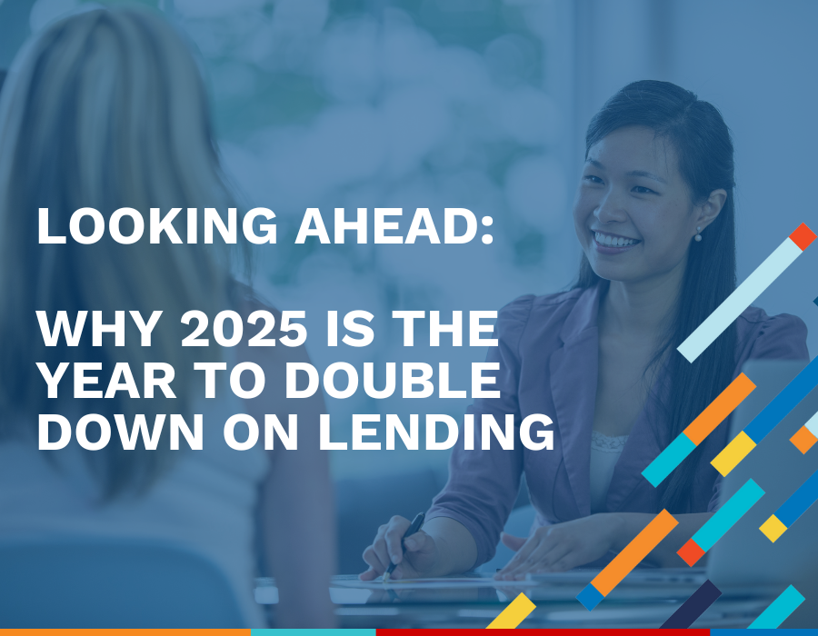 Double Down on Lending V2 Financial institution professional reviewing lending growth charts and loan strategy documents for 2025