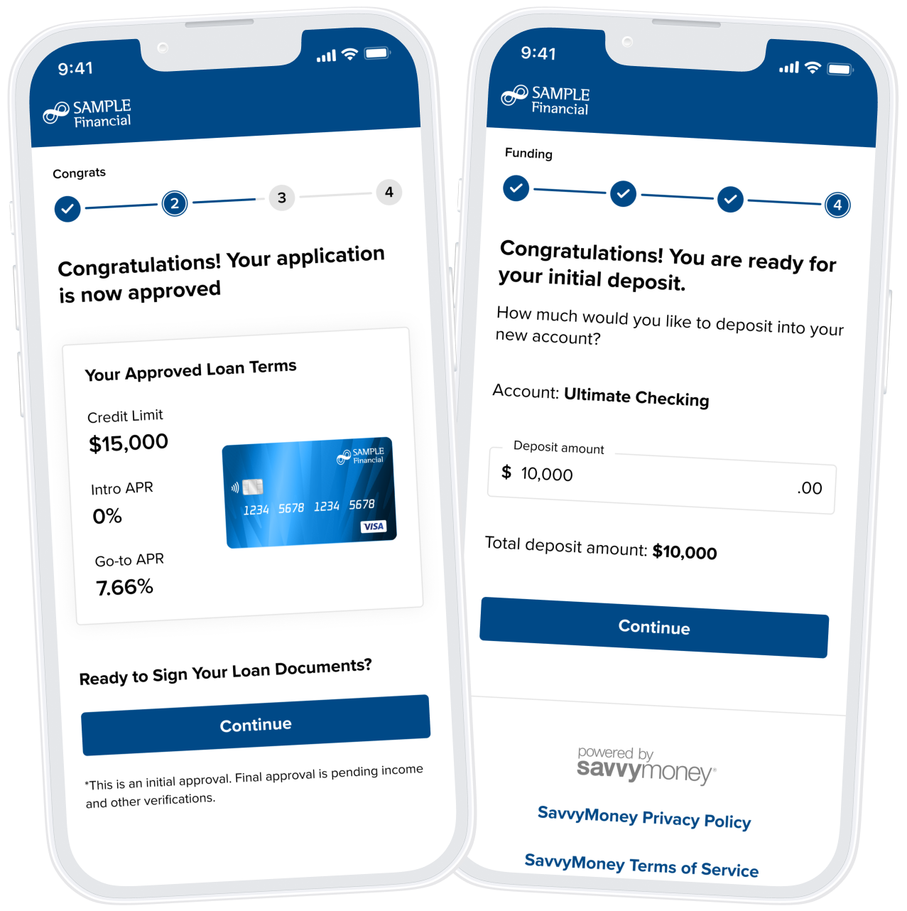 SavvyMoney Lending & Deposits on Mobile Phone Experience