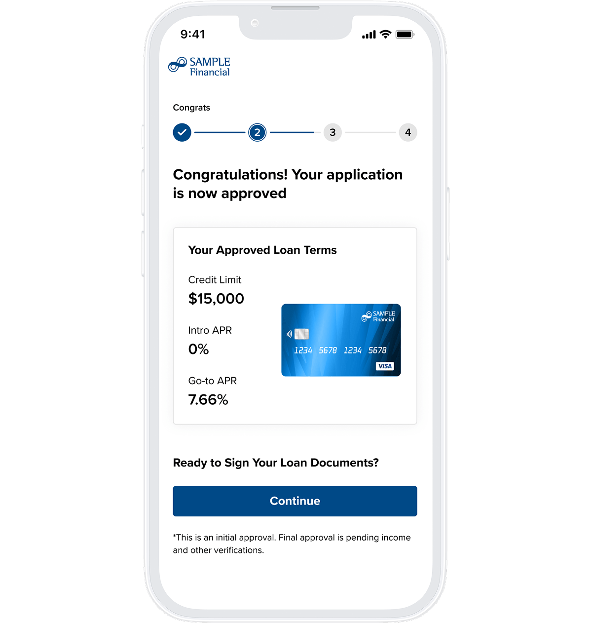 Loan Application Has Been Approved Credit Card Line Screen