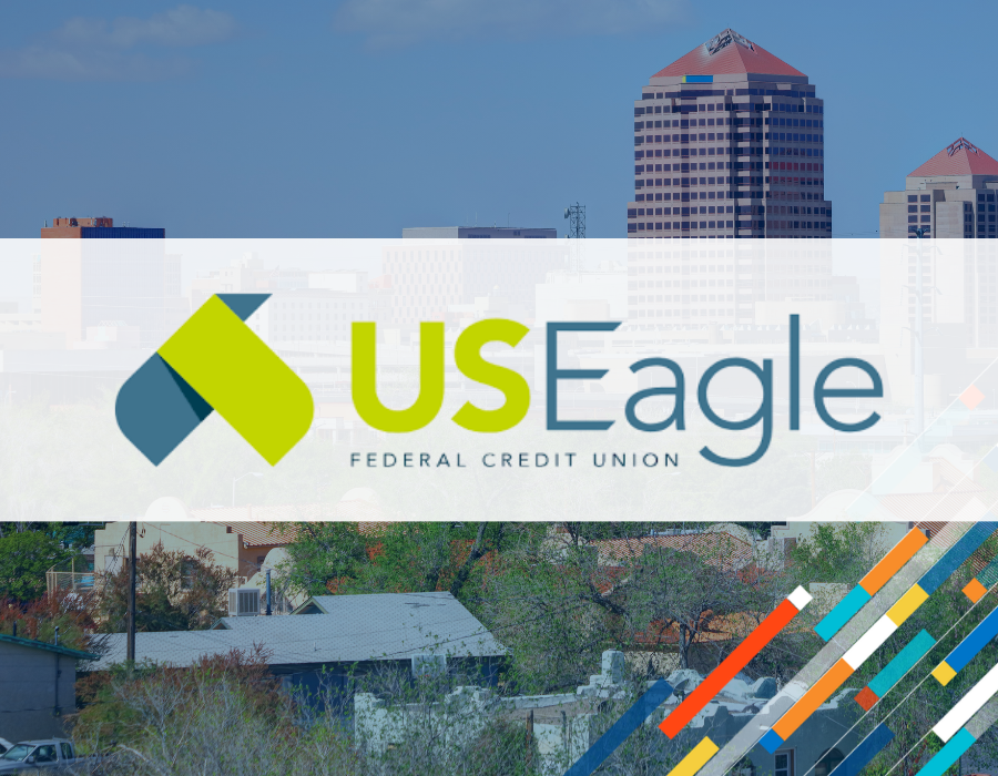 U.S. Eagle Federal Credit Union logo alongside data dashboard visuals representing member lending insights